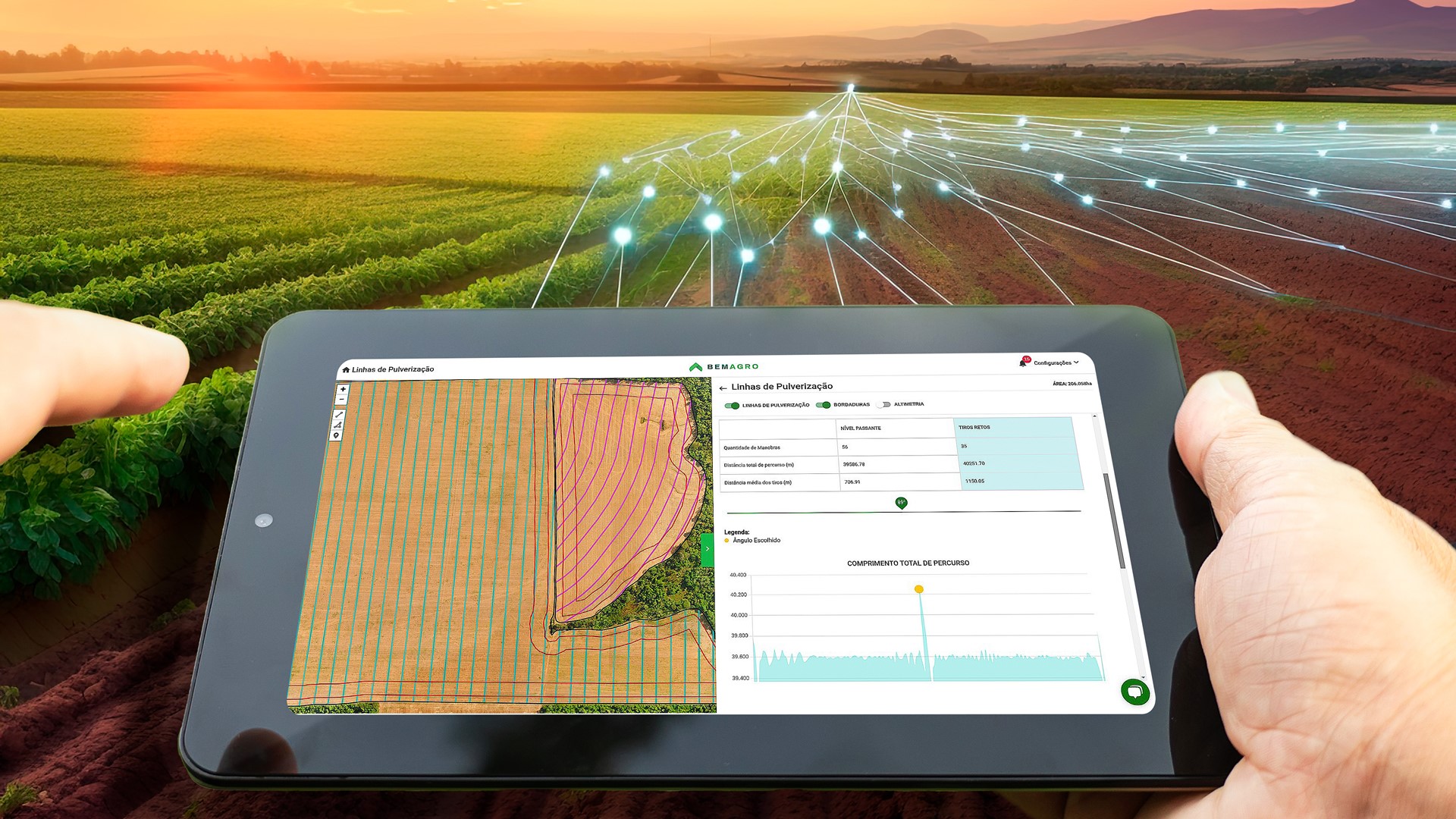 Dados e anotações de operação agrícola em campo